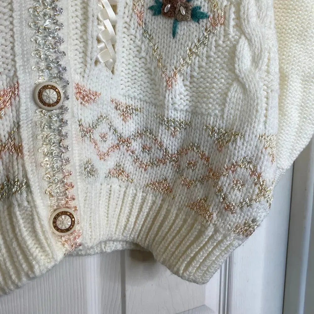 Vintage Mizaro Sara Cardigan Cottagecore Grannycore Doll Feminine Floral Sweater